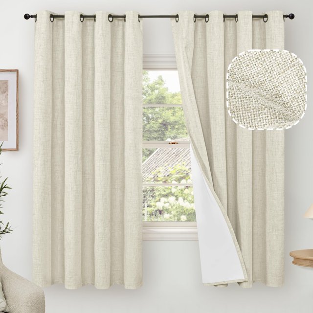 Cortinas opacas Lajode, 100% lino, 160 x 160 cm, 2 paneles, color bronce