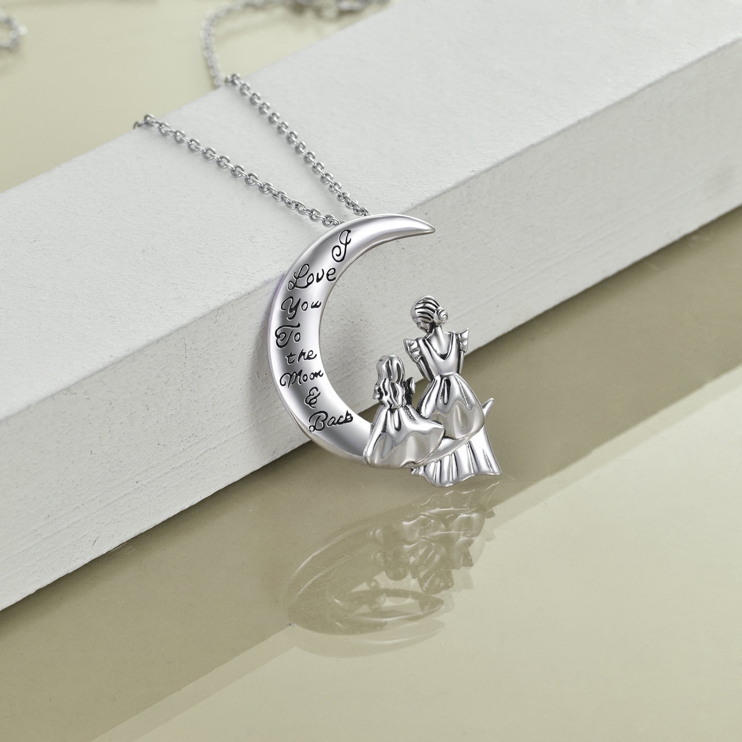 WINNICACA S925 Sterling Silver Mother Daughter Necklace Moon Pendant Jewelry Mothers Day Gifts for Mom from Daughter