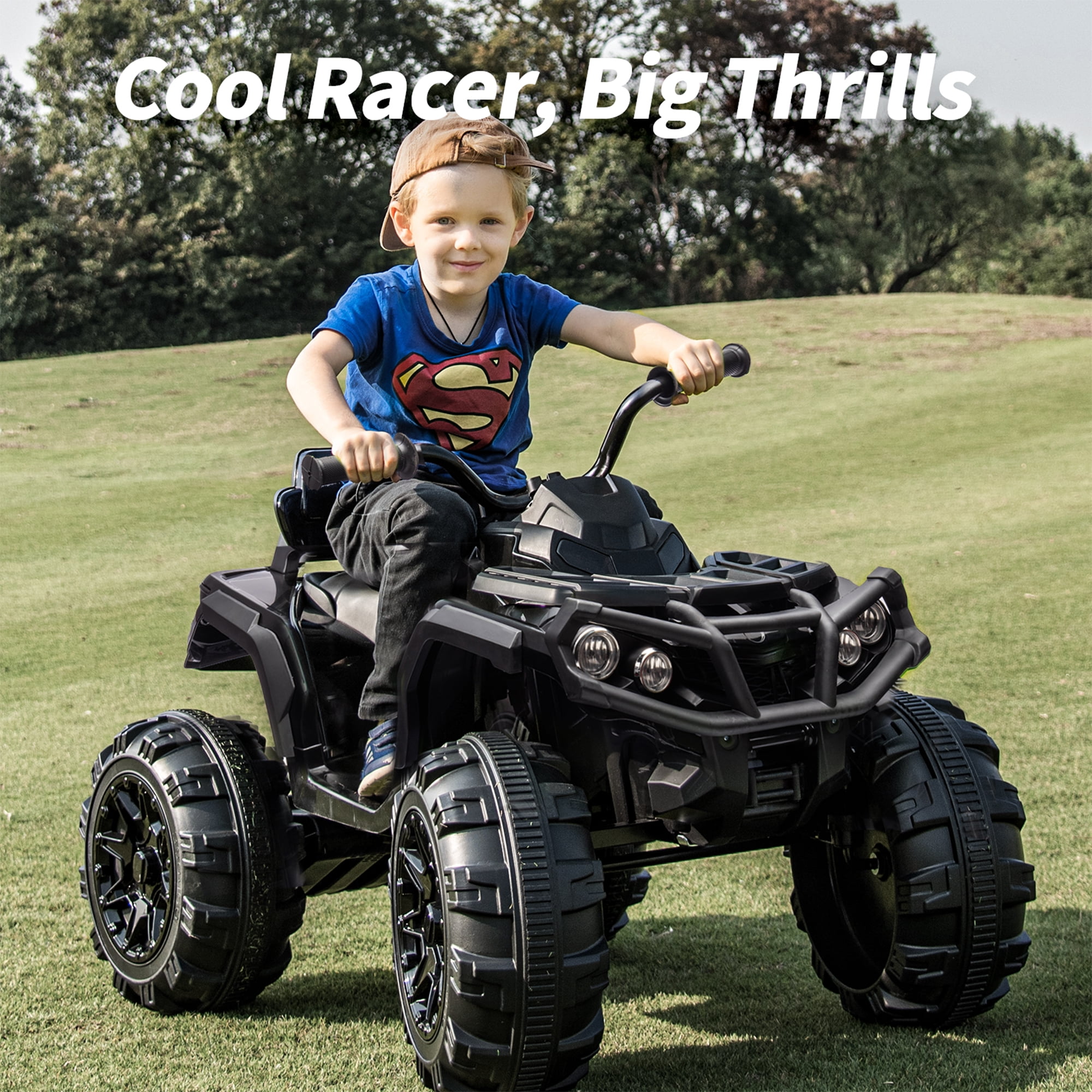 Outfunny 24V Kids 4 Wheeler, Electric ATV Quad Ride-on Toy for Big Kids Ages 3 and up, Black