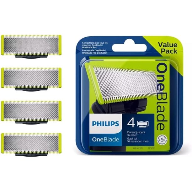 OneBlade, Cuchillas de Repuesto Originales Para Recortador Barba y Maquina afeitar Hombre, Compatible con todos los Pack 4 unidades, QP250/50