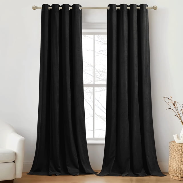 Cortinas RYB HOME de terciopelo negro, 244 cm x 244 cm (1 par)