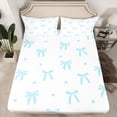 thumbnail image 2 of Feelyou Kawaii Bowknot Ribbon Queen Sheet Sets for Girl, Love Heart Blue Flat Sheet, Cartoon Princess Style Queen Fitted Sheet, Ultra Soft Bedroom Decor, 4pcs, 2 of 7