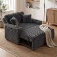 thumbnail image 2 of Marrber Gray Plush Sofa 52” 3-in-1 Convertible Pull-Out Sofa Bed Sleeper Loveseat with Reclining Backrest, Built-in Cup Holders, Corduroy Upholstered Sofa for Small Space, 2 of 10