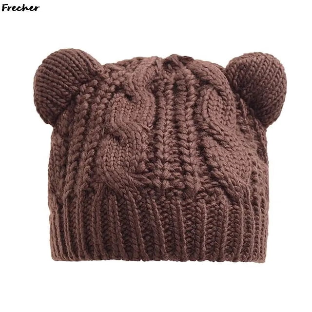 Gorros de punto holgados con orejas de gato para mujer, gorros de ganchillo para mantener el calor, gorros de ganchillo a la moda, gorro de Navidad