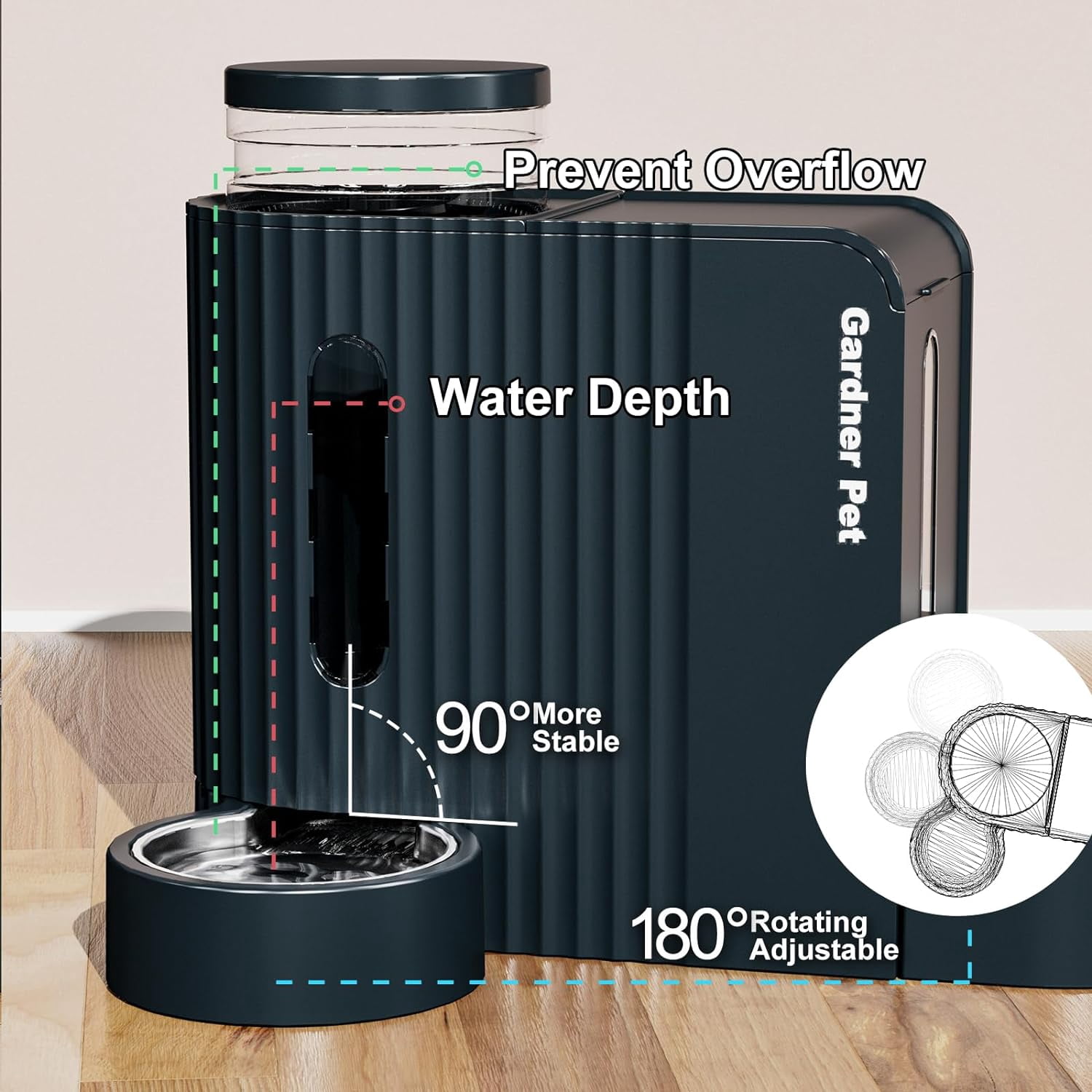 Nomipaw Cat Dog Feeder and Waterer - Automatic Gravity Feeding - Two-in-One - 1.6 Gallon Each Feeder - Dark Blue