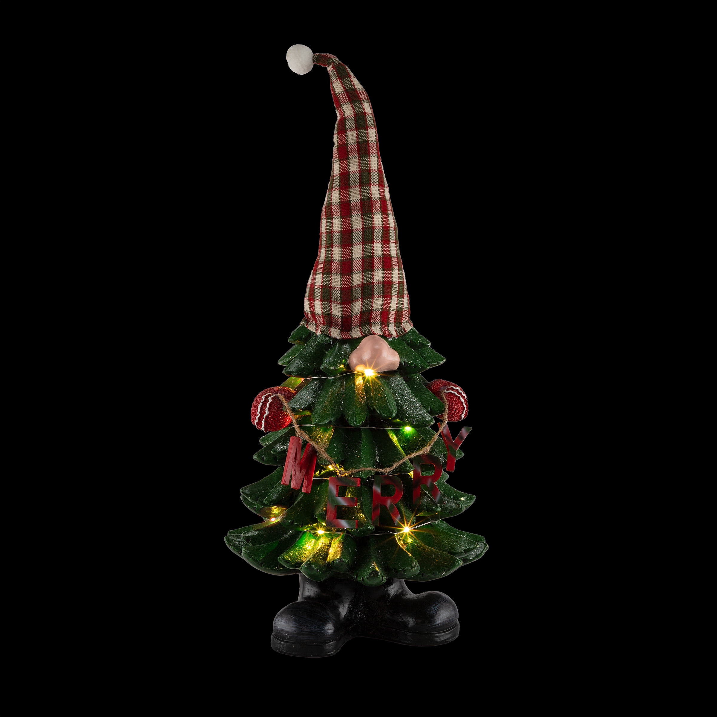 Alpine LED Multicolored Gnome Christmas Merry Tree Figurine 28 in.