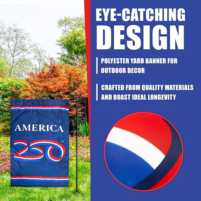 USA 250th Anniversary Garden Banner 12" x 18" Flag | USA-Made Nyl-Glo Nylon Outdoor Flag | Durable Canvas Header and Brass Grommets | UV Resistant Colors | Special Edition 250 Celebration Flag