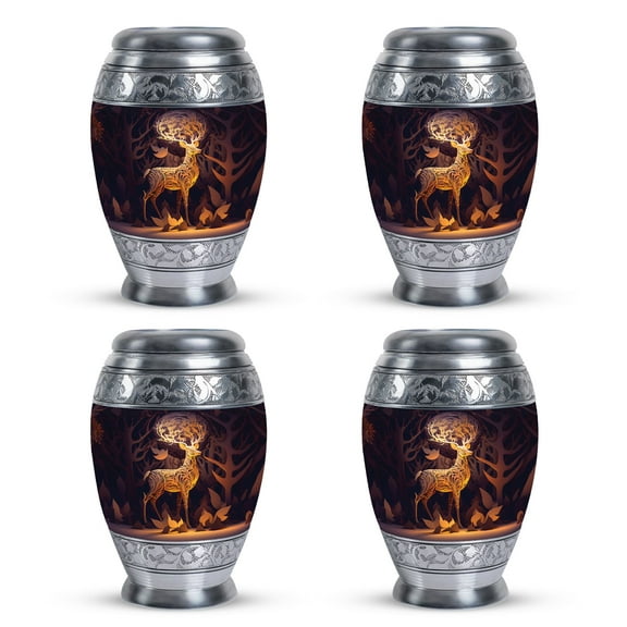 Majestic Golden Deer Funeral Urns For Adult Ashes Men - Decorative Mini Urn for Human Remembrance - Small Keepsake for Adult Male Elegance - Cremation Urn (3inch,4Pcs)