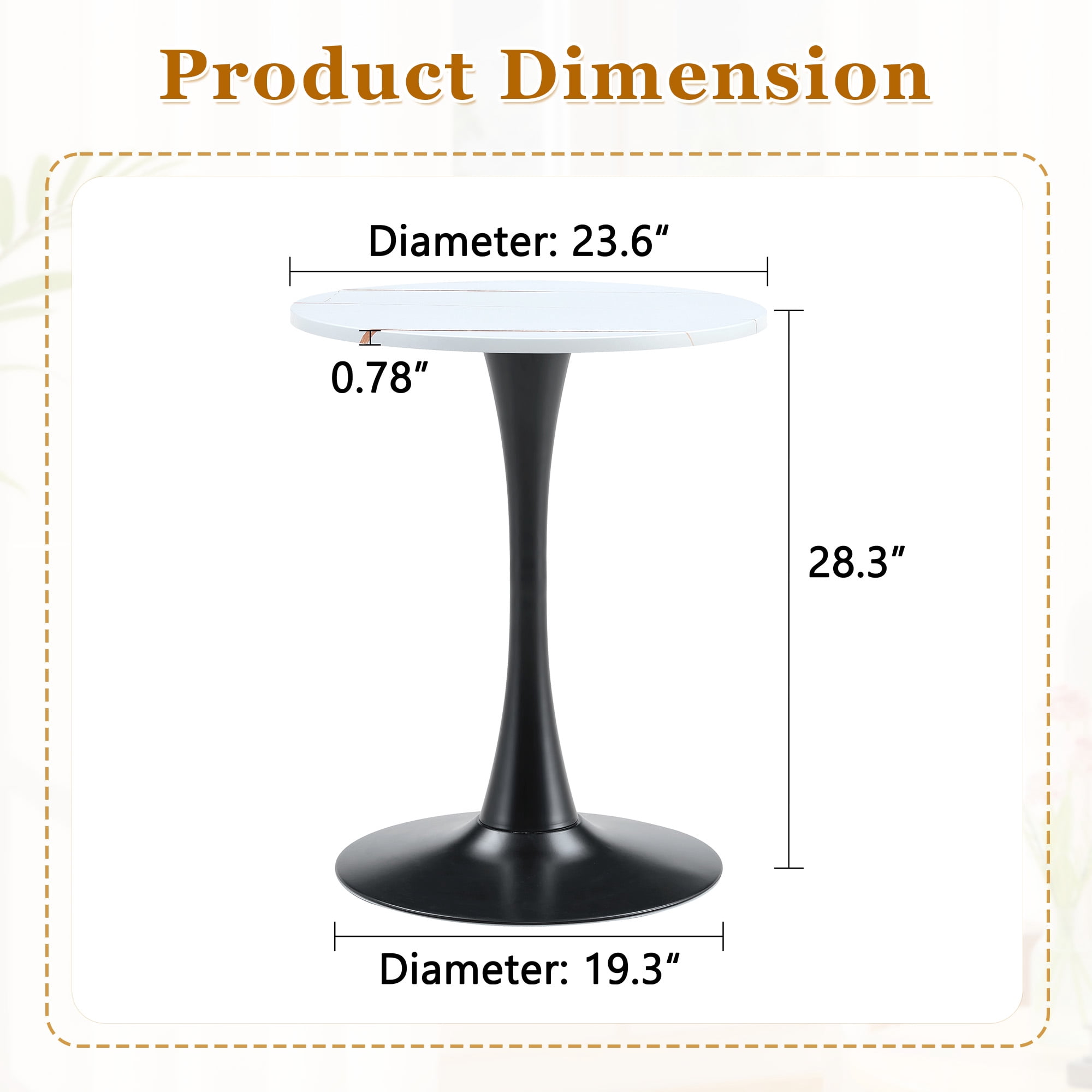 Miniyam 23.6” Round Dining Table, Small Pedestal Tulip Style Table for 2–4 People, Wooden Top with Metal Base, Warm White