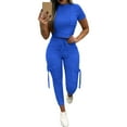 thumbnail image 2 of sunsanly 2Pcs/Set O-neck Short Sleeve High Waist Pockets Sports Outfit Solid Color Crop Top Drawstring Pants Matching Set, 2 of 8