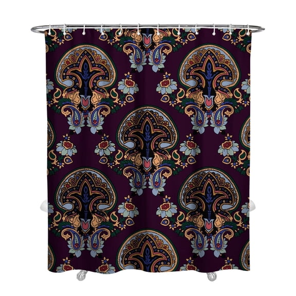 72" x 84" Ethnic Shower Curtain Paisley Boho Design Colorful Vibrant Waterproof Bathroom Curtain with 12 Hooks