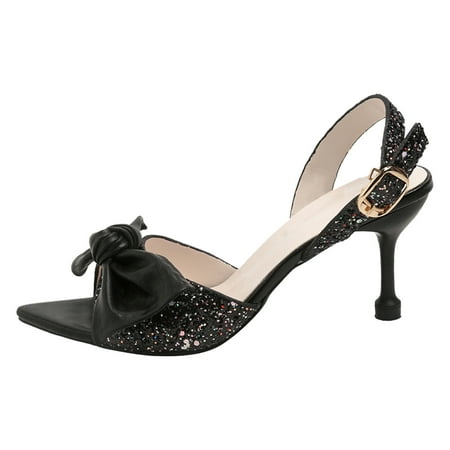 

LUOGENLI Female Platform Sandals Women Size 5 Wide Women Sandals Pointed Toe Fashionable New Bow and Sequin Decoration Breathable Buckle Strap Slim Heel High Heels Wedge Sandals for Women Low Heel