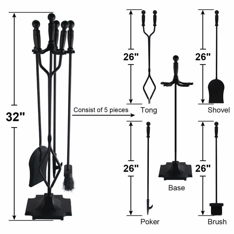 Large 5.15 Gallon Ash Bucket With Lid & Shovel – Fireplace Tool Set, Black Iron