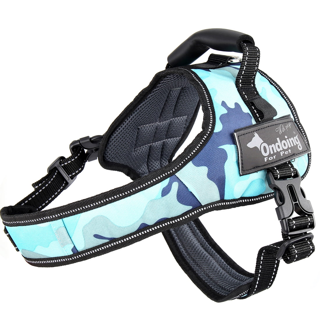 Ondoing Authorized Oxford Fabric Dog Harness Pet Halter Camouflage Blue