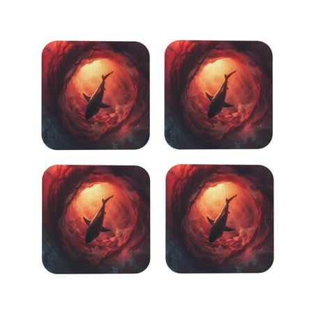 

Leather Coasters Set of 4 - Shark Underwater Vortex Lightweight Non-Slip Drink Coasters for Desk Anti-Scalding Desk Cup Coasters for Office Table Decor Square