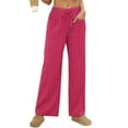 thumbnail image 1 of Amzcrzy Pantalones Mujer A Rayas Informales Cintura Alta Cordón Elástico Tipo Bóxer Cómodos Holgados Anchos Con Bolsillos Tallas S-2XL Rosa, 1 of 8