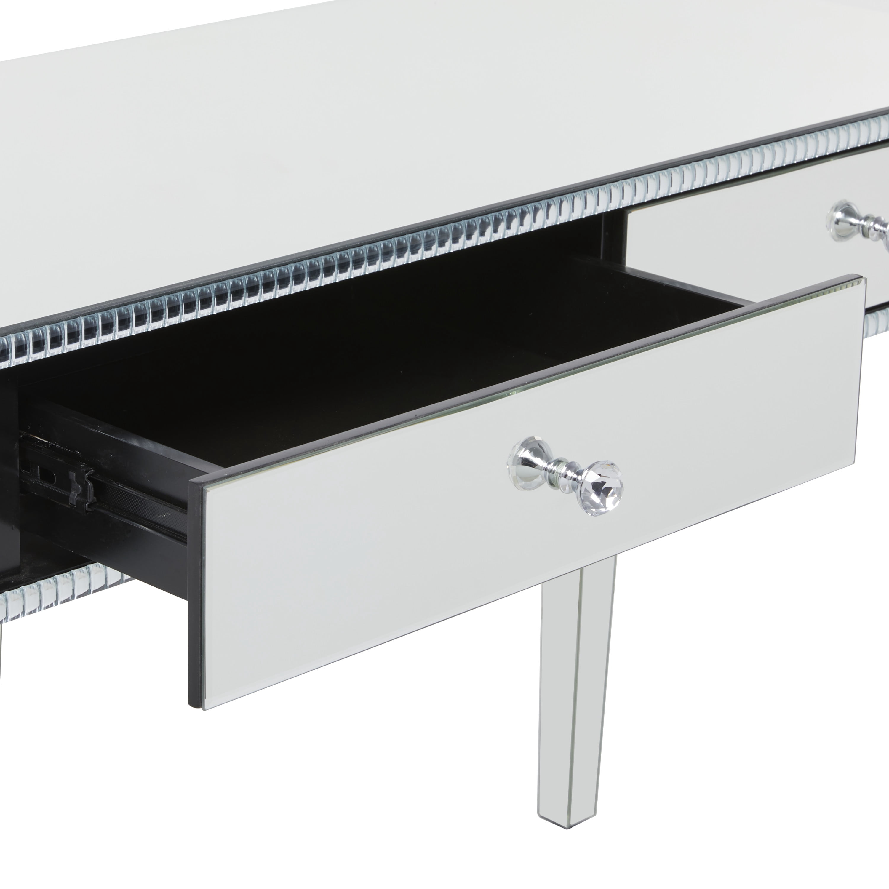 DecMode 43" x 32" Silver Wood Mirrored 2 Drawers Console Table, 1-Piece
