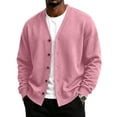 thumbnail image 2 of V‑Neck Loose Fit Cardigan for Men Long Sleeve Button Down Casual Coat Soft Stretch Fall Basic Jacket for Work Travel Hiking Daily Wear,L,Pink, 2 of 9