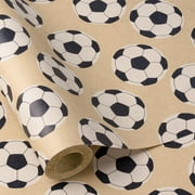 RUSPEPA Football Wrapping PriNst Paper Roll for Men Boys Kids, Mini Roll, Black and White Soccer Ball Design Kraft Gift Wrap for Birthday, Game Day, Sports Party, 17 Inches x 16.4 Feet