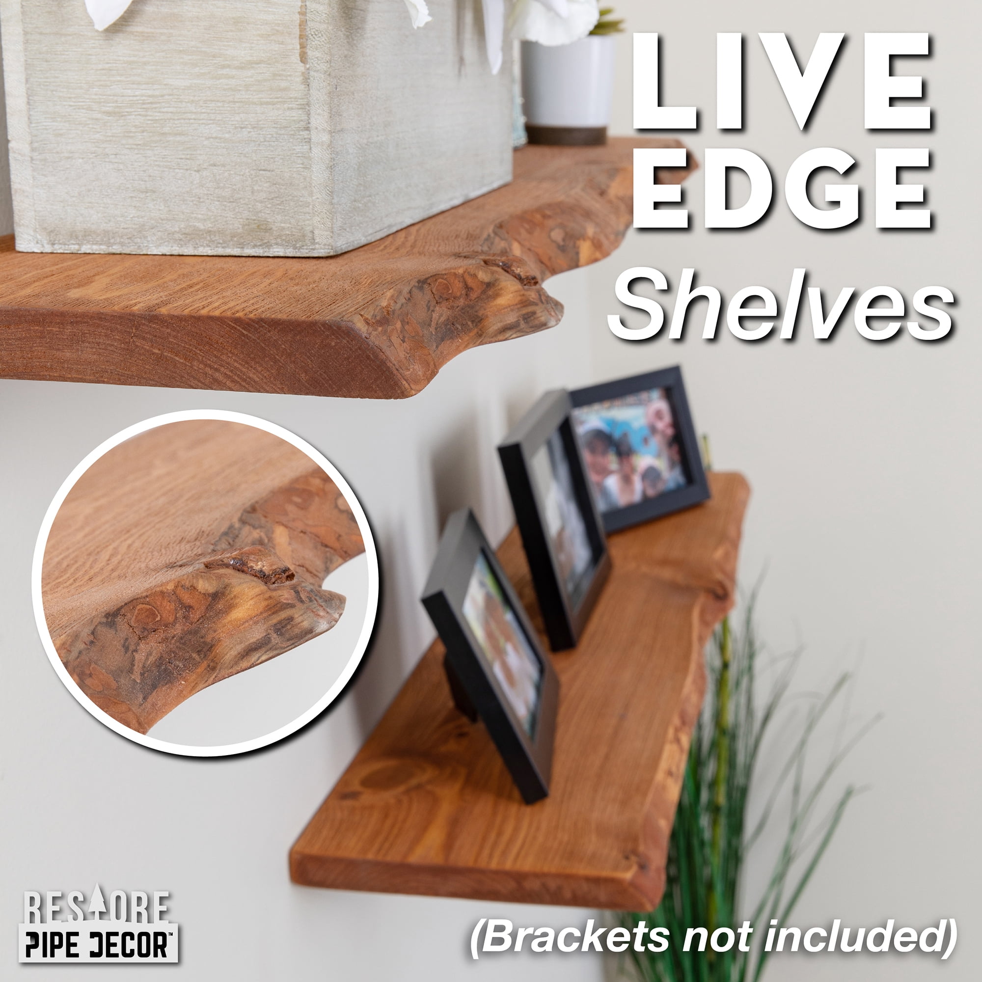 PIPE DECOR 36 in. Live Edge Wood Shelf Sunset Cedar 2 Pack (Wood Only)