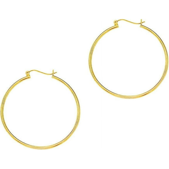 JewelStop 14K Yellow Gold Hoop Earrings - 2x45mm, (3/32" x 1 3/4")