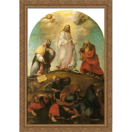 The Transfiguration of Christ 28x40 Large Gold Ornate Wood Framed Canvas Art by Lorenzo Lotto