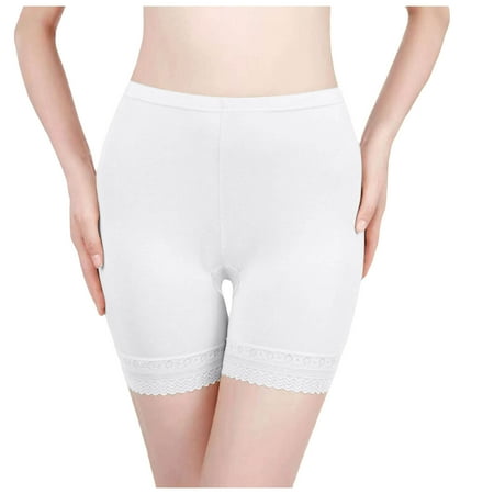 BYHONG Shorts For Under Dresses Chafing Thigh Bands Underwear Women Girls Lace Stretch Short Pants Panties for Women Pack White L