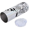 thumbnail image 5 of Crow 20 Oz Skinny Tumbler, Flock of Birds Flying Away from a Tree with Leafy Branches Black Silhouettes, Leak-Proof Straw Lid and Brush Vacuum Insulated for Outdoor Use, Black and White, 5 of 6