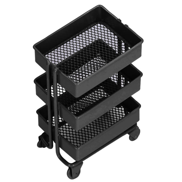 Dollhouse Trolley Rack, Mini Modern Rectángulo Estilo Simulación Metal Dollhouse 3 Tier Storage Rack Para Niños ANGGREK Negro