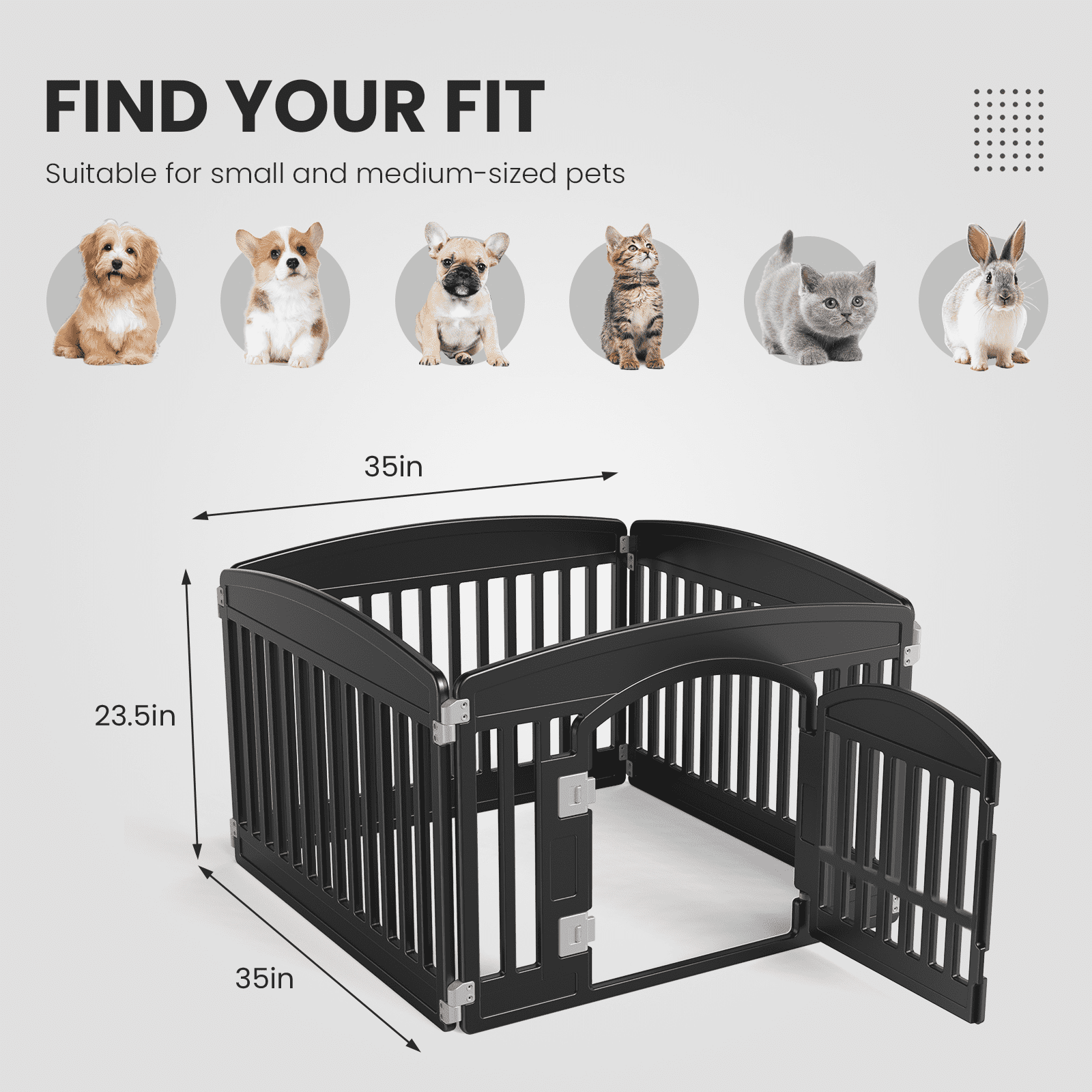 Euqvunn Plastic Dog Playpen, 24" 4-Panel Pet Pen with Door, Folding & Portable, Easy to Clean, for Small to Medium Dogs, for Indoor & Outdoor, Black