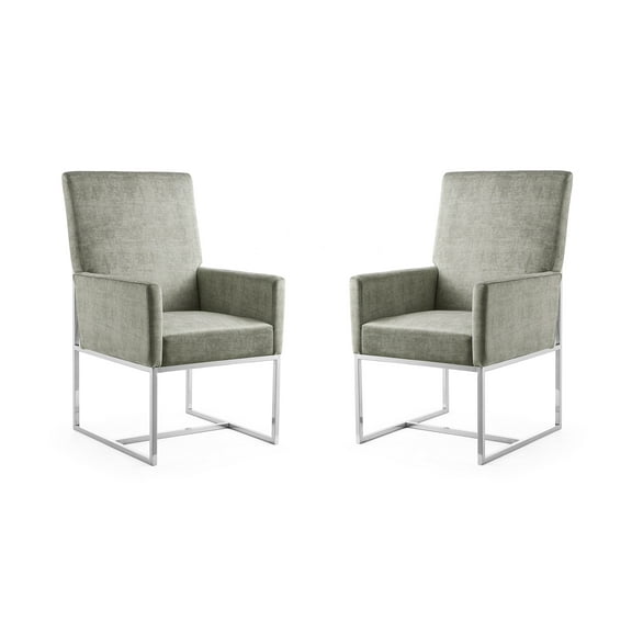 Manhattan Comfort Element 18.9" Velvet Dining Armchair in Steel Gray (Set of 2)