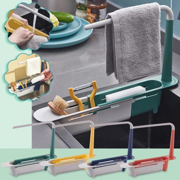 New Telescopic Sink Shelf Kitchen Sink Drain Rack Storage Basket Kitchen Gadgets Accessories Sinks Organizer Soap Sponge HolderBlue He Qiyong unisex