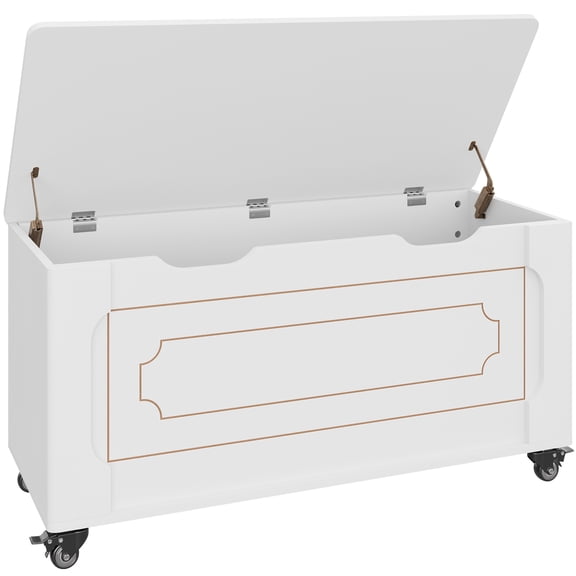 39.4" Wooden Blanket Chest with 2 Safety Hinges, Round Corner, Supports 350 lbs, Storage Trunk for Entryway, Living Room