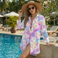 thumbnail image 4 of Xixirimido Daisy Colorful Tie-dye Print Womens Swimsuit Cover Up Button Down Shirt Long Sleeve Bathing Suit Coverups Beach Cover Up With Pocket, Size S, 4 of 7