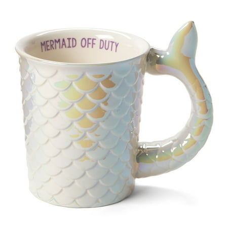 Mermaid Coffee Cup White Ceramic Reusable Coffee/Tea Mugs: Cute Mermaid Hot Coffee/Tea Cups with Pearl Scale Pattern Details - 15 ounces ()