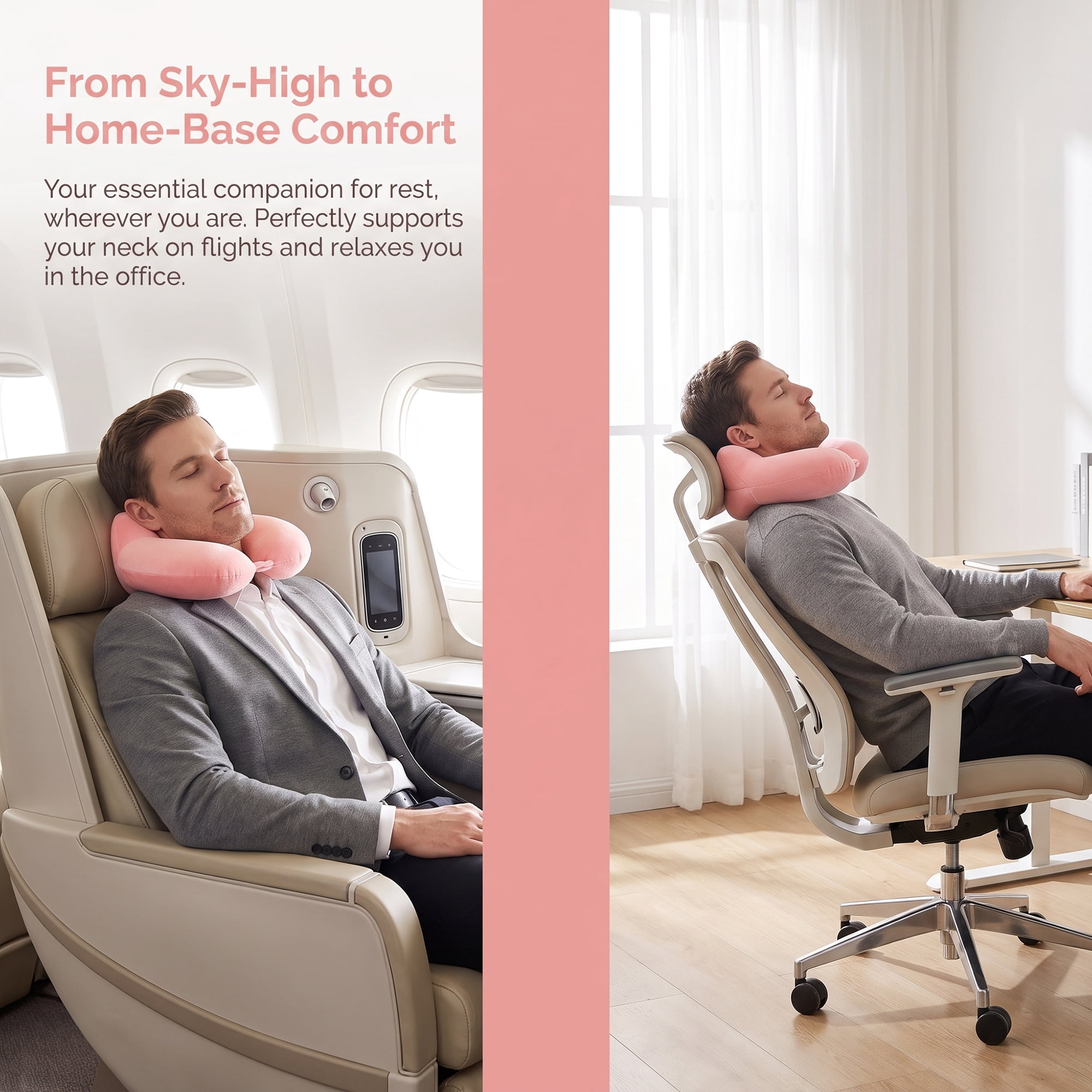 Unique Bargains Memory Foam U Shape Travel Neck Pillow Snap Closure Red 12"x11"x5"