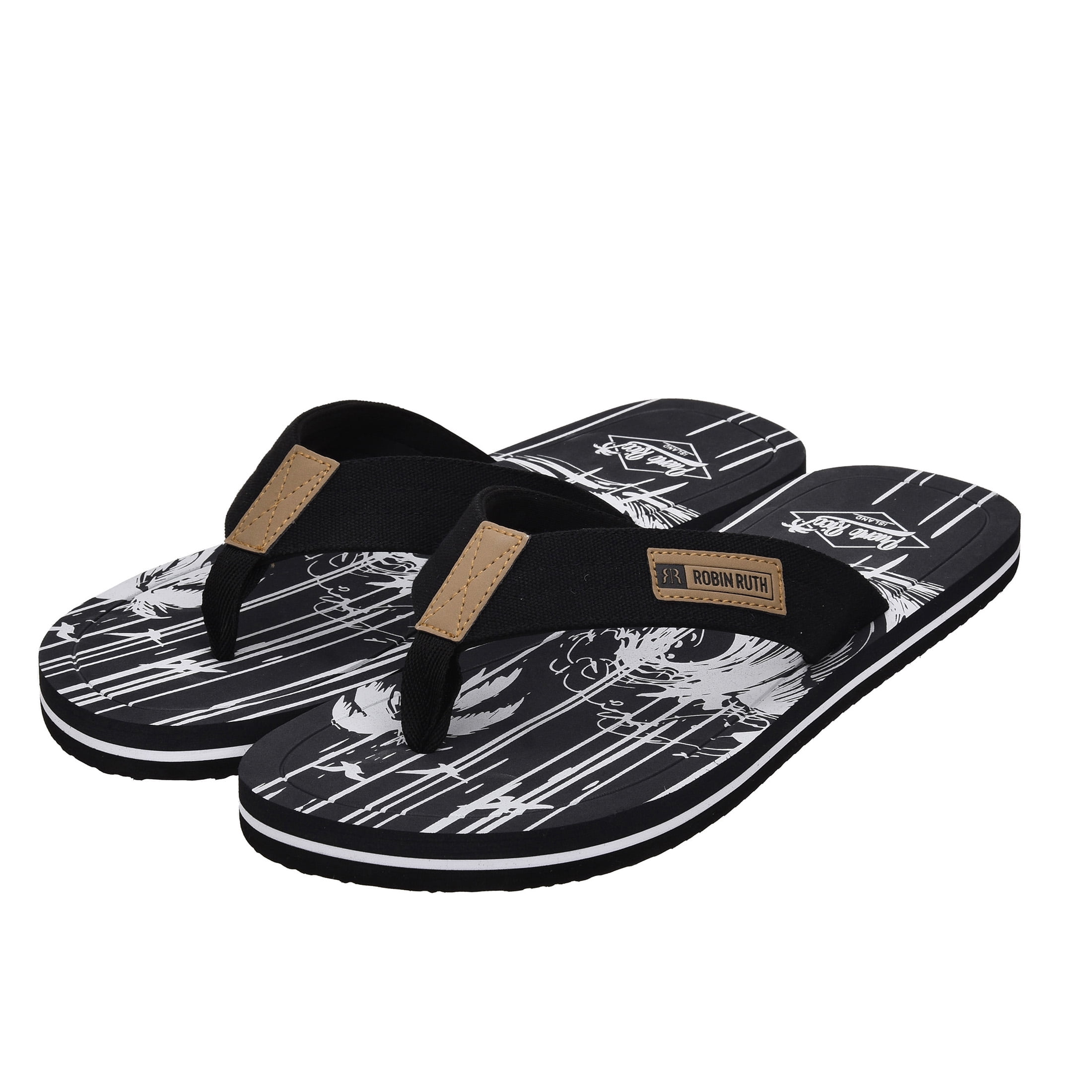 Robin Ruth Mens Flip Flop Black, Designed with Typical Puerto Rico Stamps, Rubber Outsole, Vibrant Colors and Designs