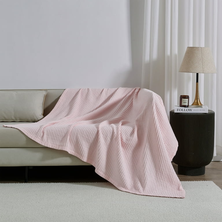 Great Bay Home 100 Cotton Waffle Weave Lightweight Bed Blanket King Blush Pink