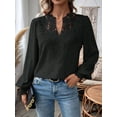 thumbnail image 5 of Womens Tops V Neck Boho Long Sleeve Shirts Dot Chiffon Blouses Flowy Lace Crochet Clothing Casual Trendy Tunic Black L, 5 of 7