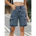 thumbnail image 6 of Women'S Y2K Baggy with Multi Pockets Bermuda Wide Leg Knee Length Long Jean Shorts Streetwear Jorts Blue S, 6 of 9