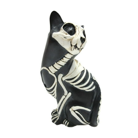Silver Sugar Shell Day of the Dead Cat Meowing Muertos Cat Sugar Skull Cat Halloween Day of the Dead Decor 6 inch Tall ()