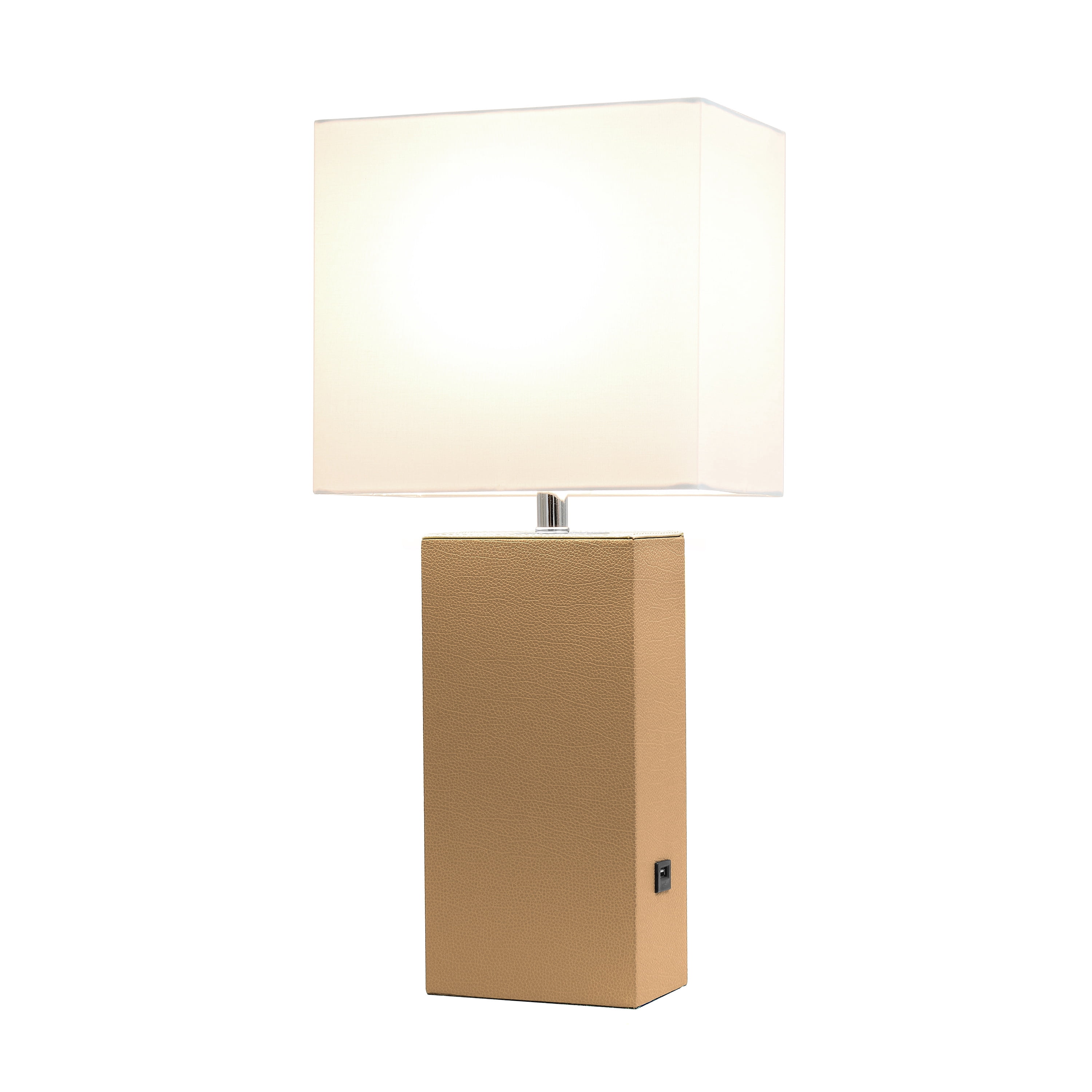 Lalia Home 21" Leather Modern Bedside Table Lamp with USB Port and LED Bulb, Beige