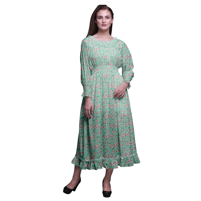 Bimba Robe de Plage Longue Maxi d'Été Bohème Gitane à Imprimé Floral pour Femmes - Grande