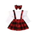 thumbnail image 1 of Dewadbow 3PCS Kid Baby Girl Long Sleeve Lace Tops Plaid Bib Dress Outfit Party Clothes, 1 of 5