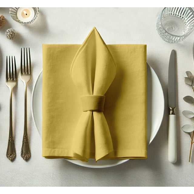 Vargottam Designer Cotton Twill Napkins - Set of 12, 20-Inch, Yellow Solid Color, Durable & Absorbent Cloth Napkins for Dining, Parties, and Home Decor - Machine Washable