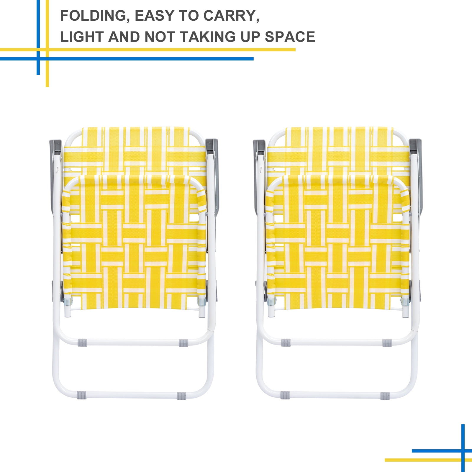 Winado Lawn Chair Set Patio Folding Web , 2 Pack Outdoor Beach Chair Portable Camping Chair  Yellow