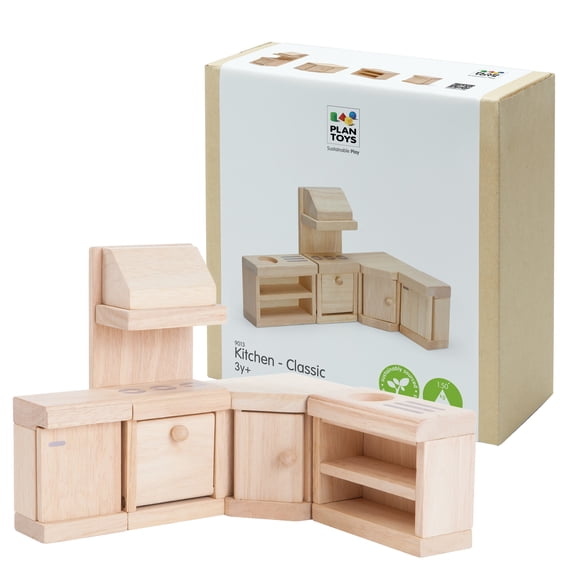 PlanToys® Kitchen Classic Set for Montessori Inspired Role Play | Pretend Cooking, Social Interaction and Practical Life Exploration | Eco Friendly Wooden Kitchen for Imaginative Learning