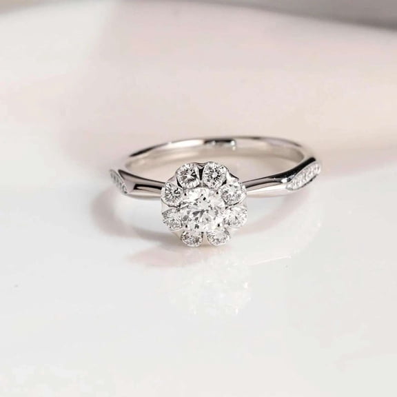 VylahJewellery Cluster Promise Anniversary Bridal Handmade Jewelry Round Moissanite Engagement Ring 14K Yellow Gold Vintage Floral Halo Wedding Proposal Rings for Women's