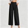 thumbnail image 5 of Women's High Waisted Pleated Wide Leg Cargo Pants Casual Loose Pocketed Work Trousers, 5 of 9