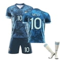 thumbnail image 1 of 2021 Argentina No.10 Leo Messi Soccer Jersey No.10 Camiseta juvenil/niños Camiseta de fútbol de visitante Conjunto corto con calcetín-20 (110-120 cm)- BmatwkZeng Bmatwk Jersey, 1 of 2